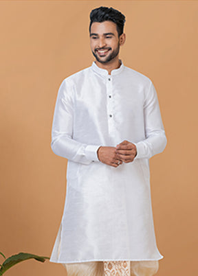 White Silk Kurta & Dhoti Set
