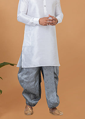 White Silk Kurta & Dhoti Set