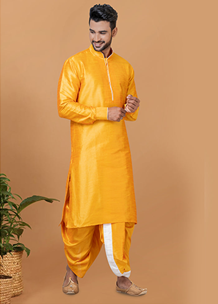 Yellow Silk Kurta & Dhoti Set