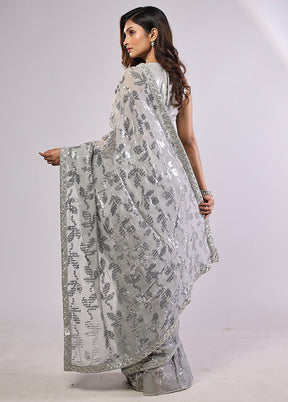 Grey Handloom Pure Georgette Saree With Blouse Piece