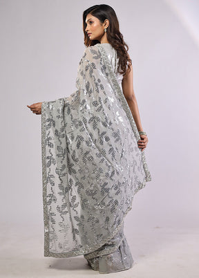 Grey Handloom Pure Georgette Saree With Blouse Piece