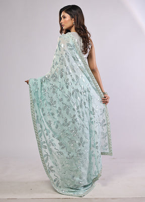 Green Handloom Pure Georgette Saree With Blouse Piece