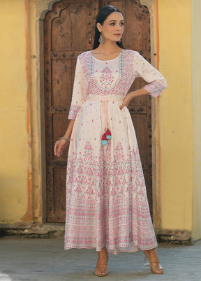 Pink Readymade Pure Silk Indian Dress