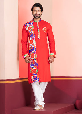 Red Silk Kurta & Pajama Set