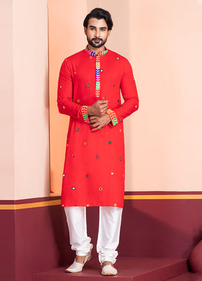 Red Silk Kurta & Pajama Set