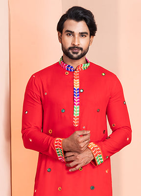 Red Silk Kurta & Pajama Set