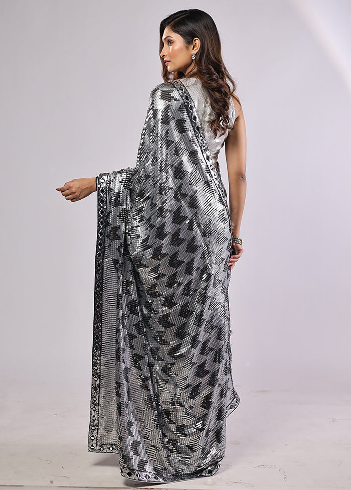 Black Handloom Pure Georgette Saree With Blouse Piece