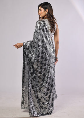 Black Handloom Pure Georgette Saree With Blouse Piece