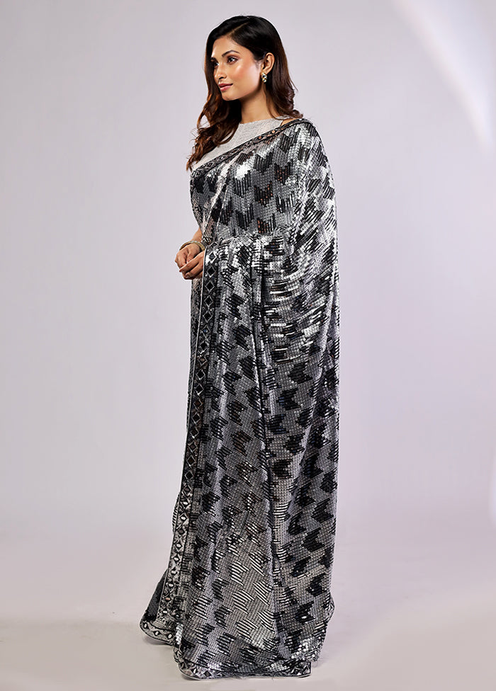 Black Handloom Pure Georgette Saree With Blouse Piece