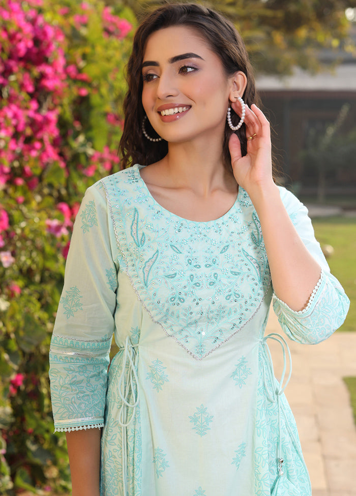 Mint Green Readymade Cotton Indian Dress