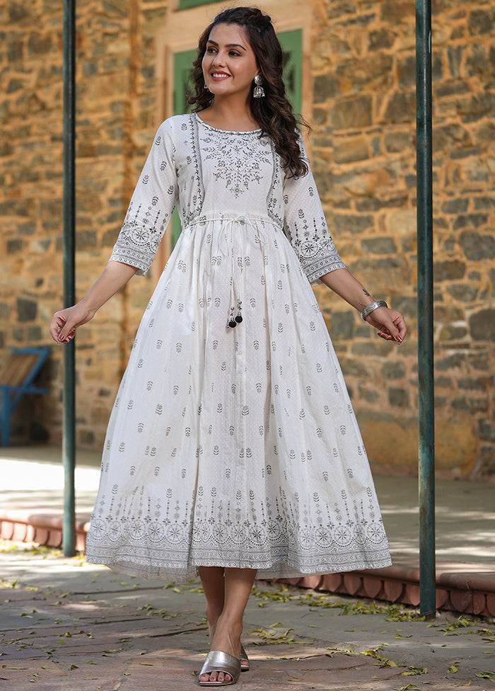 White Readymade Cotton Indian Dress