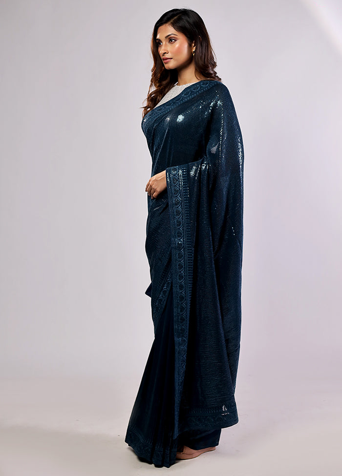 Blue Georgette Saree With Blouse Piece