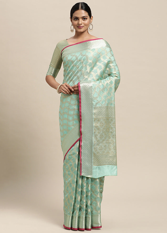 Sea Green Spun Silk Saree With Blouse Piece