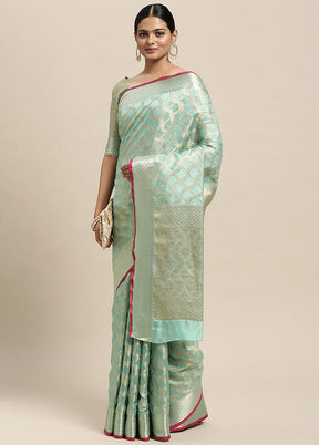 Sea Green Spun Silk Saree With Blouse Piece