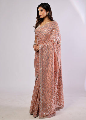 Pink Handloom Pure Georgette Saree With Blouse Piece