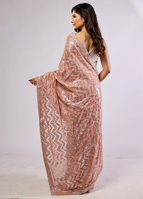 Pink Handloom Pure Georgette Saree With Blouse Piece
