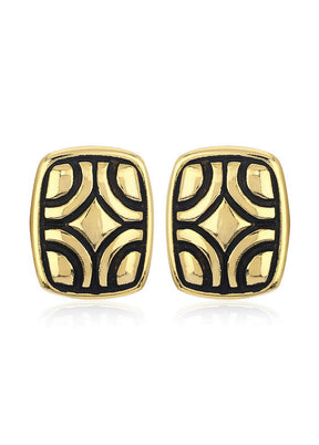 Estele Gold Tone Plated Black Enamel Square Stud Earrings - Indian Silk House Agencies