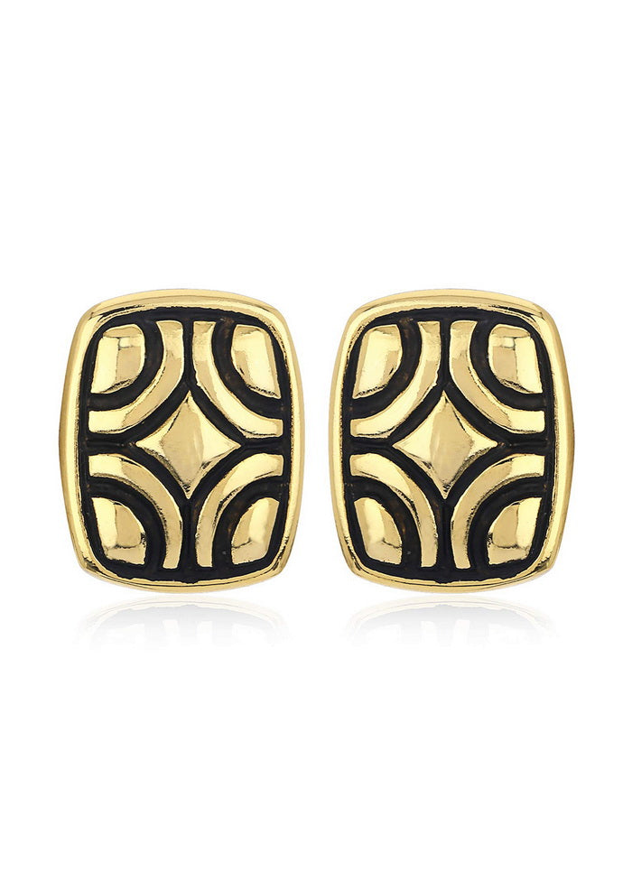 Estele Gold Tone Plated Black Enamel Square Stud Earrings - Indian Silk House Agencies