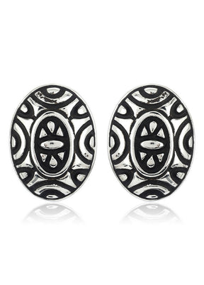 Estele Non Precious Metal Oxidized Silver Tone Plated Black Enamel Ovel Shaped Stud Earrings for wom - Indian Silk House Agencies