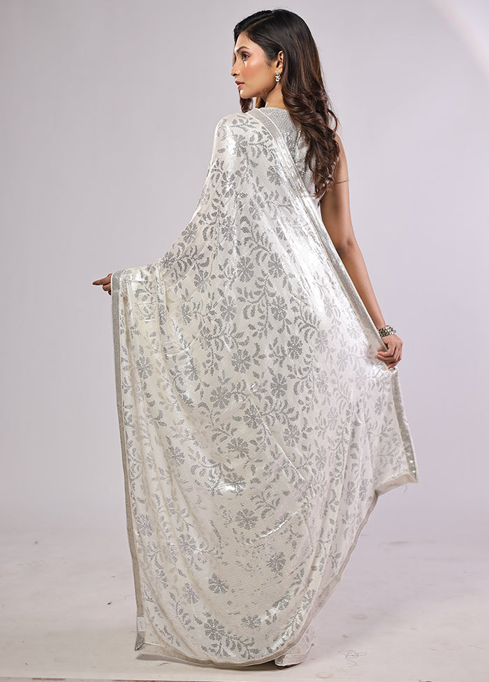 White Georgette Saree With Blouse Piece
