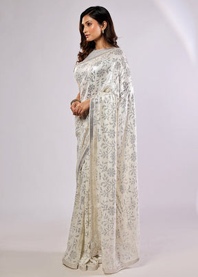 White Georgette Saree With Blouse Piece