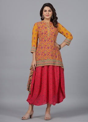 Mustard Readymade Pure Georgette Indian Dress