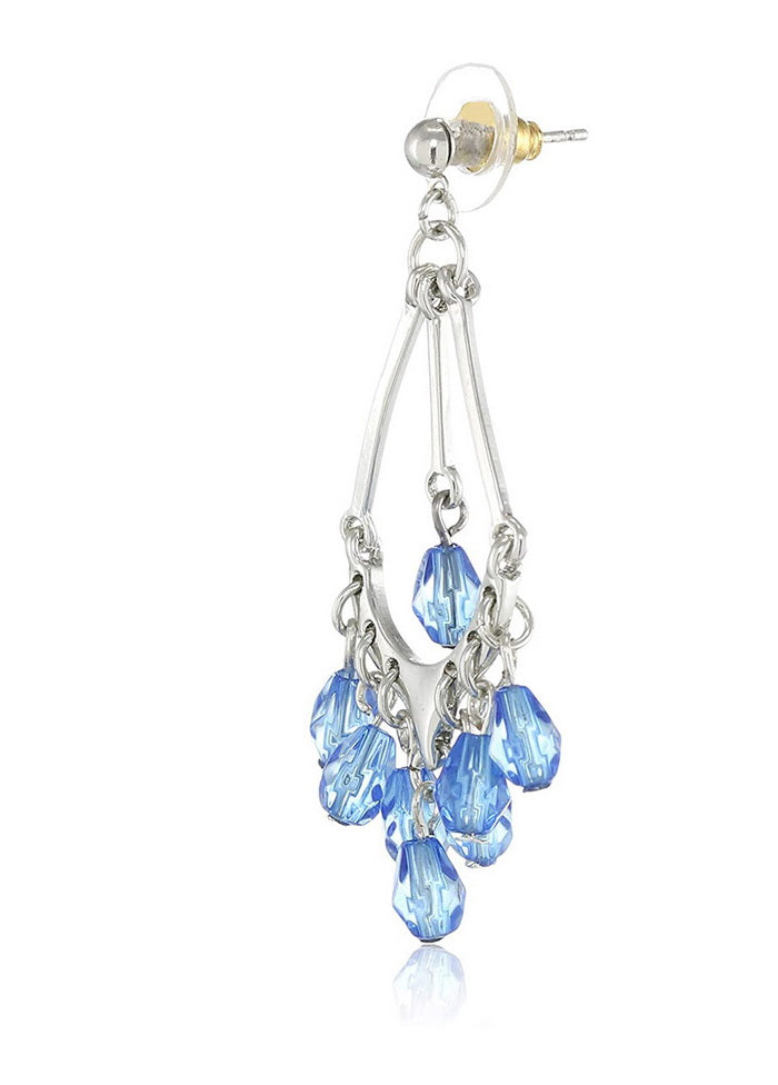 Estele Rhodium Plated Blue Chandelier Dangle Earrings - Indian Silk House Agencies