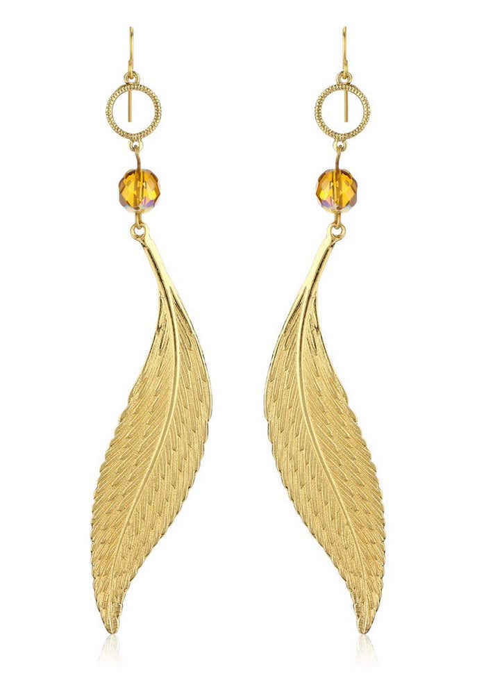 Estele 24Kt Gold Tone Plated Leaf Shaped Hoop Earrings - Indian Silk House Agencies