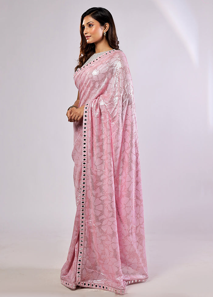 Pink Handloom Pure Georgette Saree With Blouse Piece