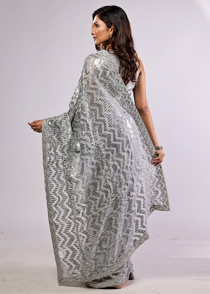 Grey Handloom Pure Georgette Saree With Blouse Piece