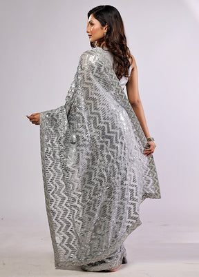 Grey Handloom Pure Georgette Saree With Blouse Piece