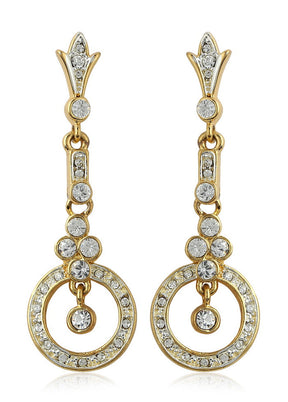 Estele 24Kt Gold And Silver Plated White Austrian crystal chandelier Dangle and Drop Earrings - Indian Silk House Agencies