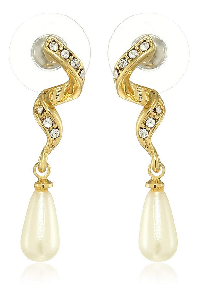 Estele 24 Kt Gold and Silver Plated Twirl pearl Drop Earrings - Indian Silk House Agencies