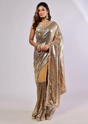 Gold Handloom Pure Georgette Saree With Blouse Piece