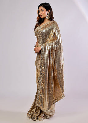 Gold Handloom Pure Georgette Saree With Blouse Piece