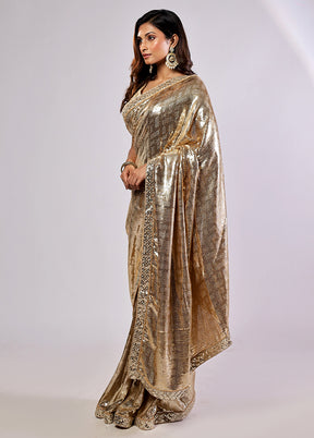 Gold Handloom Pure Georgette Saree With Blouse Piece