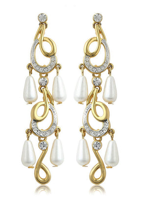 Estele 24Kt Gold And Silver Plated White Austrian crystal With Faux Pearl Drop Earrings - Indian Silk House Agencies