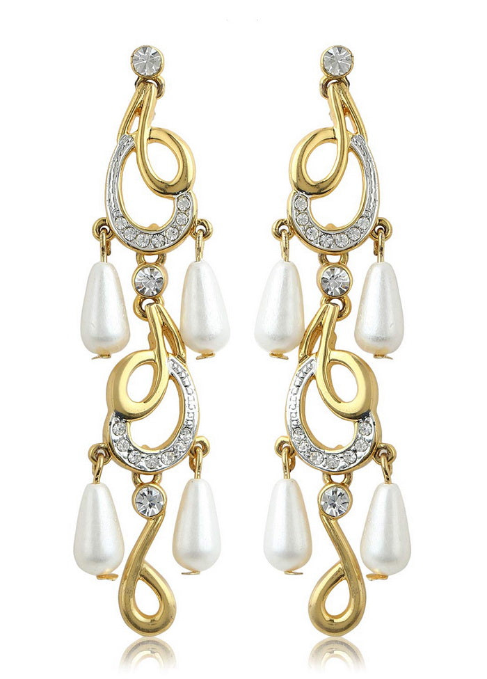 Estele 24Kt Gold And Silver Plated White Austrian crystal With Faux Pearl Drop Earrings - Indian Silk House Agencies