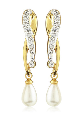 Estele 24Kt Gold And Silver Tone Plated White Bead Drop Earrings - Indian Silk House Agencies