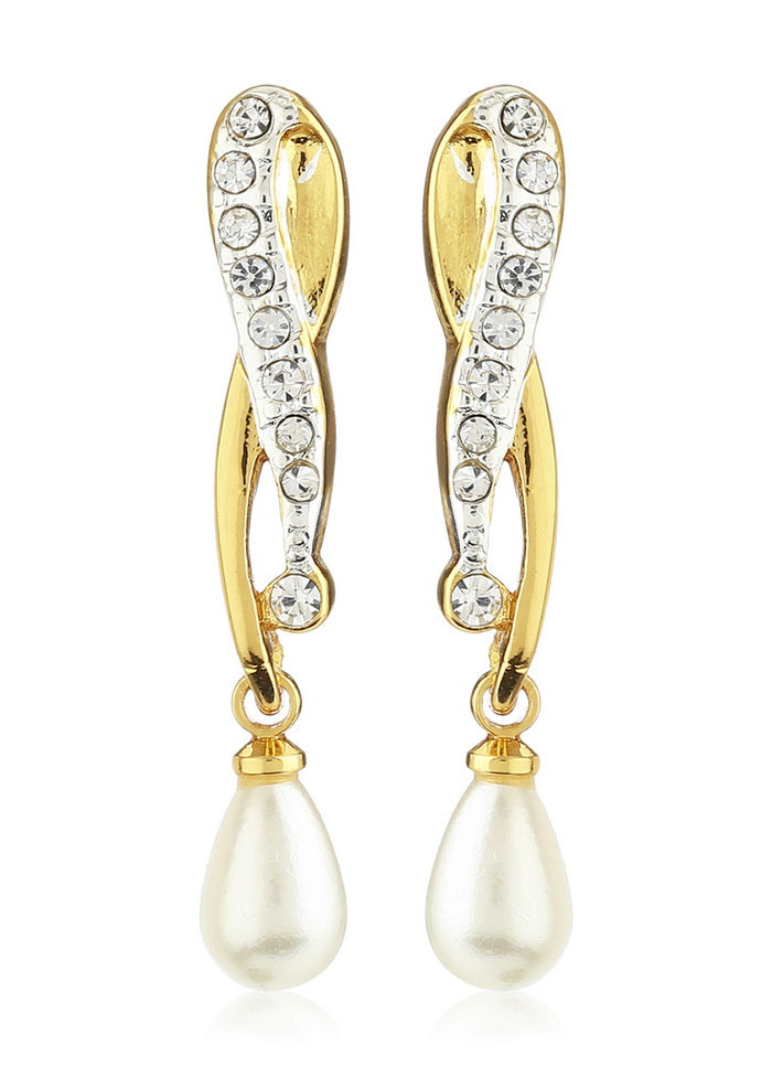 Estele 24Kt Gold And Silver Tone Plated White Bead Drop Earrings - Indian Silk House Agencies