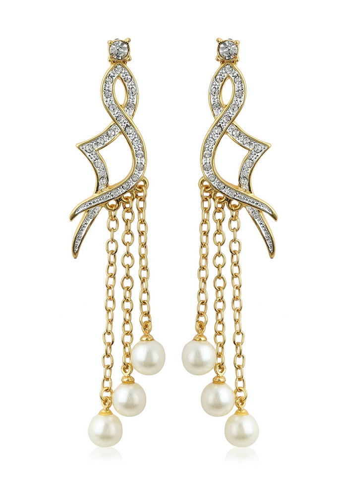 Estele 24Kt Gold and Silver Plated Long Earrings with White Faux Pearls - Indian Silk House Agencies