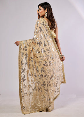 Gold Handloom Pure Georgette Saree With Blouse Piece