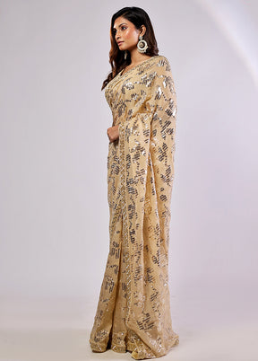 Gold Handloom Pure Georgette Saree With Blouse Piece