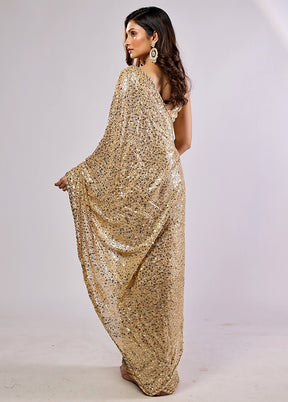 Gold Handloom Pure Georgette Saree With Blouse Piece