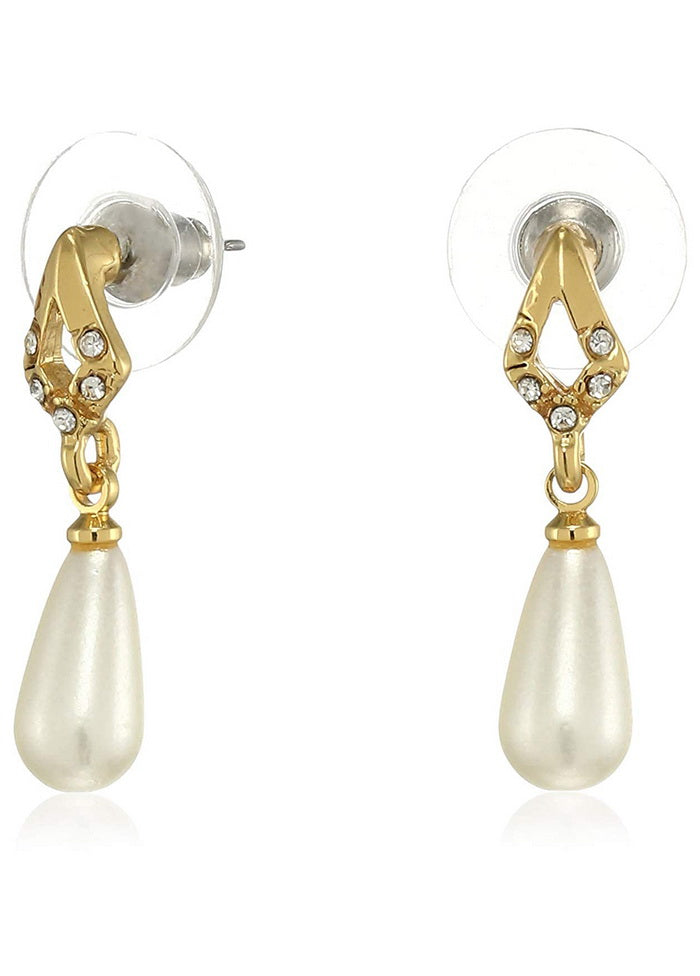 Estele 24 Kt Gold Plated Diamond pearl Drop Earrings - Indian Silk House Agencies