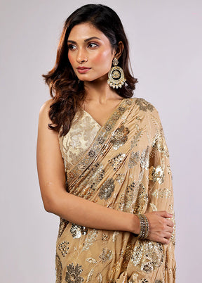 Cream Handloom Pure Georgette Saree With Blouse Piece