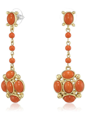 Estele 24 Kt Gold Plated Orange beaded Dangle Earrings - Indian Silk House Agencies