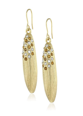 Estele 24 Kt Gold Plated Ribbed Marquise Crystal studded Drop Earrings - Indian Silk House Agencies