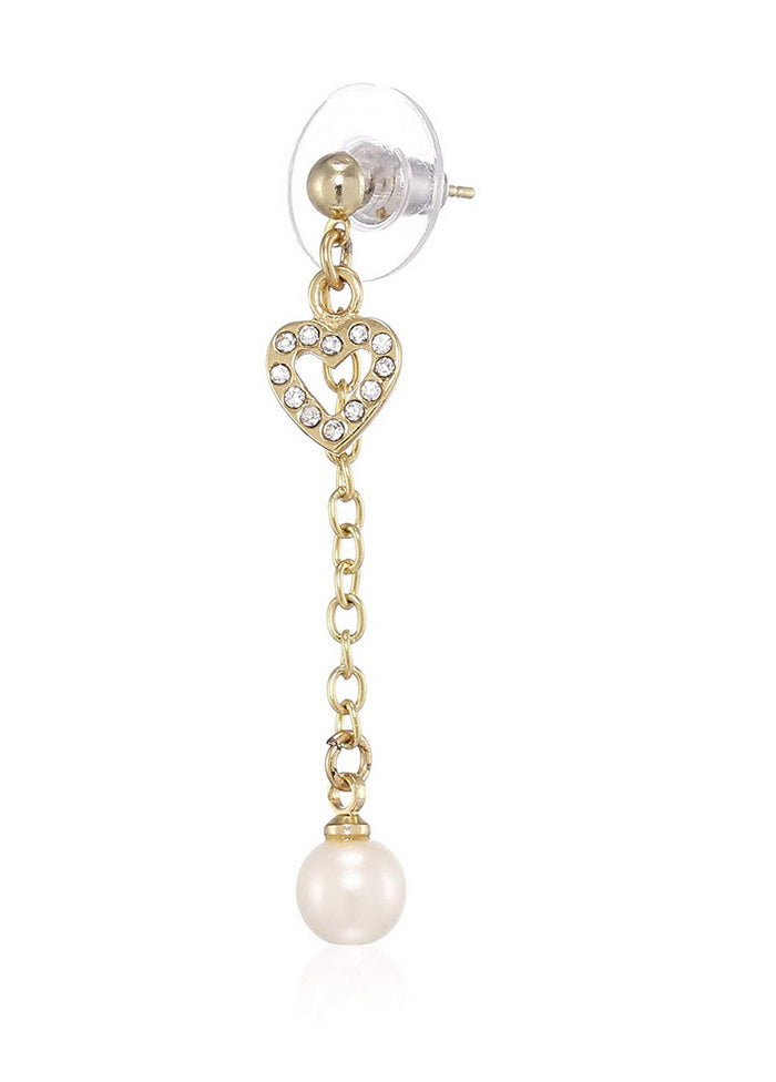 Estele 24 Kt Gold Plated Heart charm pearl Dangle Earrings - Indian Silk House Agencies