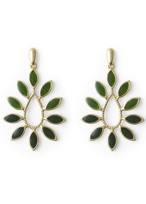 Estele 24Kt Non Precious Metal Matt Gold plated Green Enamel Dangling leaf vine earrings for Girls - Indian Silk House Agencies